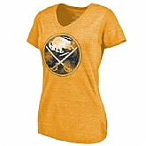 Women's Buffalo Sabres Distressed Team Primary Logo V Neck Tri Blend T-Shirt Gold FengYun,baseball caps,new era cap wholesale,wholesale hats